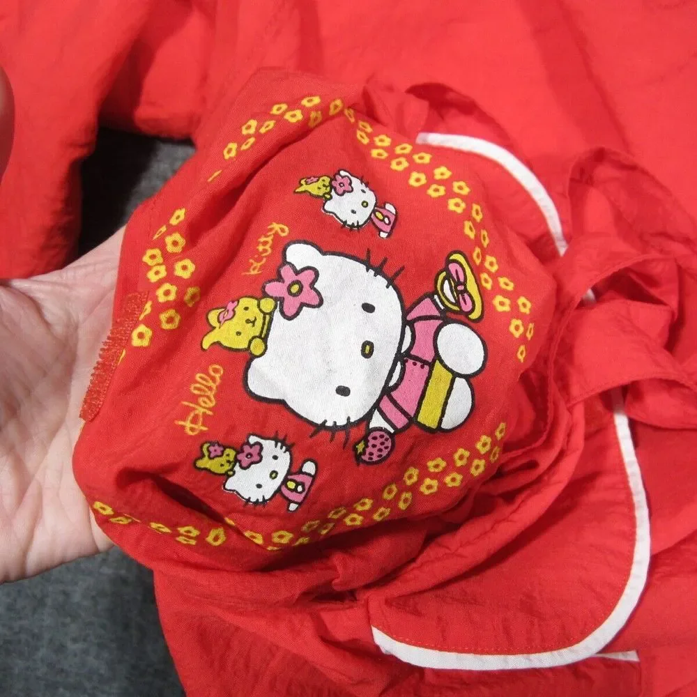 Hello Kitty Jacket Girls 14 Red Windbreaker Full Zip Convertible Backpack Hooded